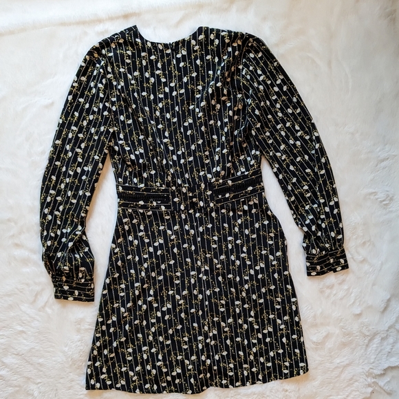 TOPSHOP Perforated Cutouts Vneck Long-sleeved Pinstripe Floral Dress 4 EUC - Picture 3 of 8